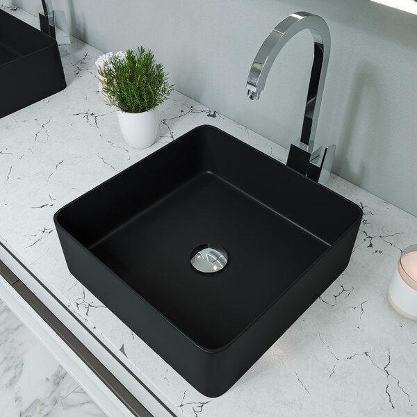 Alfi Brand ALFI brand ABC903-BM Black Matte 16" Modern Square Above Mount Ceramic Sink ABC903-BM - main